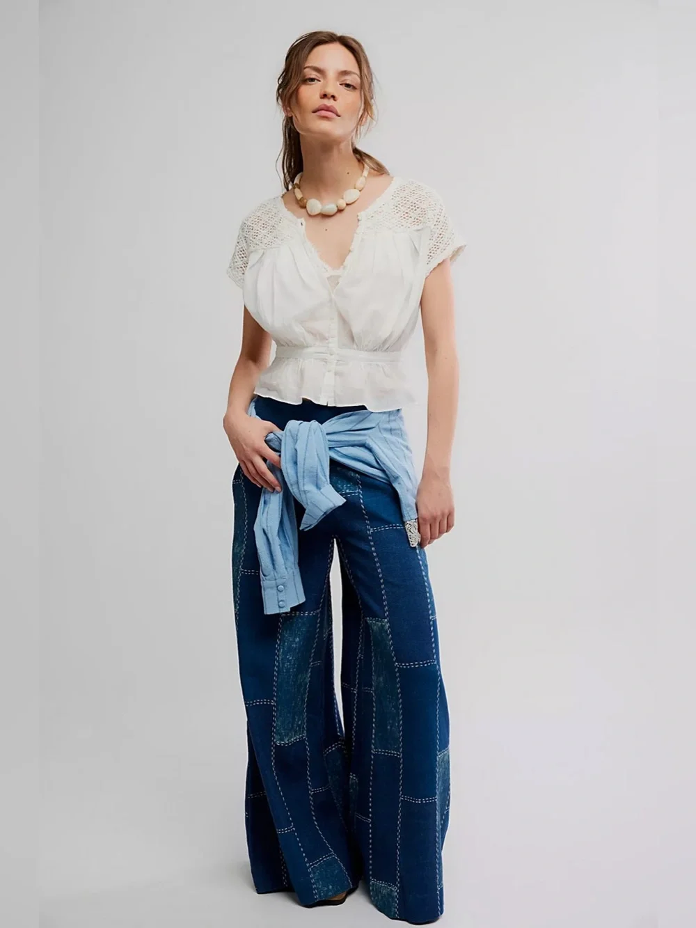 NWT Free People Patches Wide-Leg Flare Jeans Pants